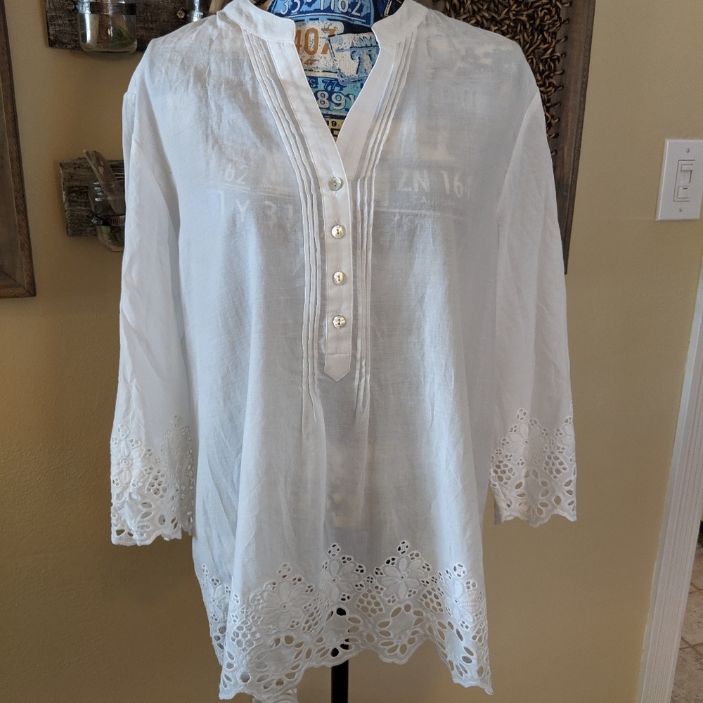 NWT CHICO'S WHITE COTTON BLOUSE SIZE 3 (XL)
